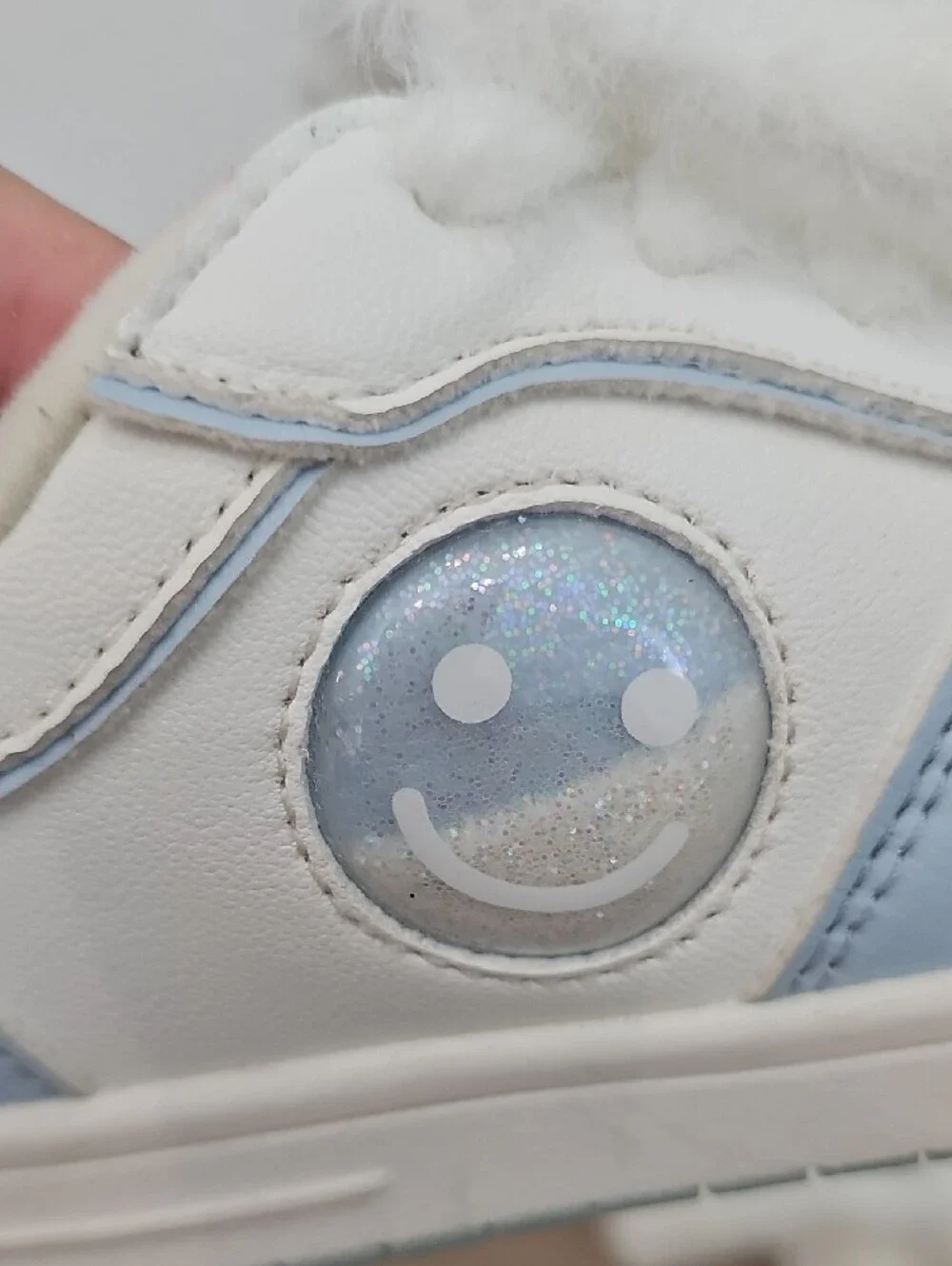 The Children's Place Girls Sneakers With Sparkly Smiley Faces And Fuzzy Laces